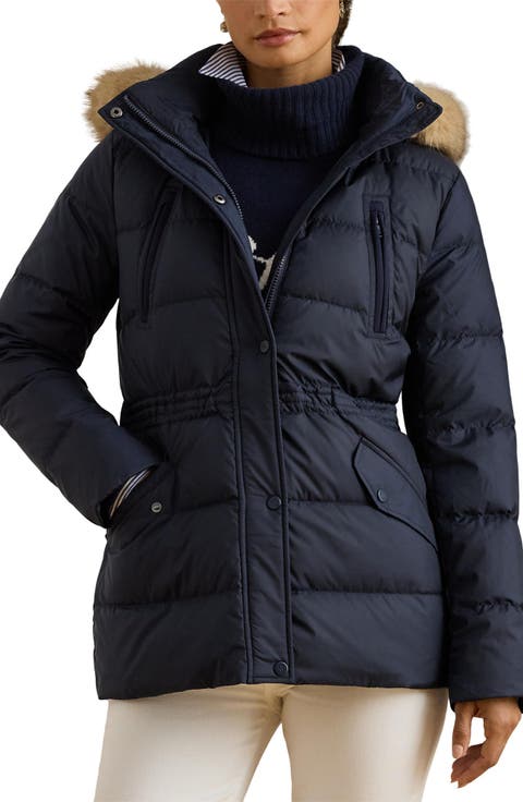 Faux Fur Trim Down & Feather Fill Puffer Coat