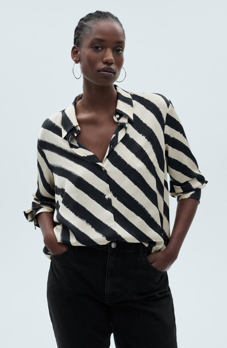 MANGO Print Satin Button-Up Shirt, Alternate, color, 