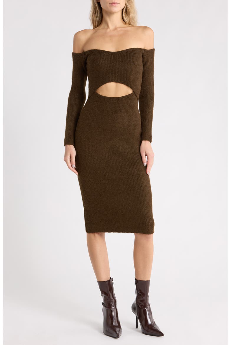 Nala Off the Shoulder Cutout Dress, Main, color, CHOCOLATE