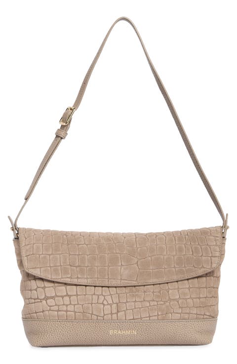 Kalina Croc Embossed Leather Shoulder Bag