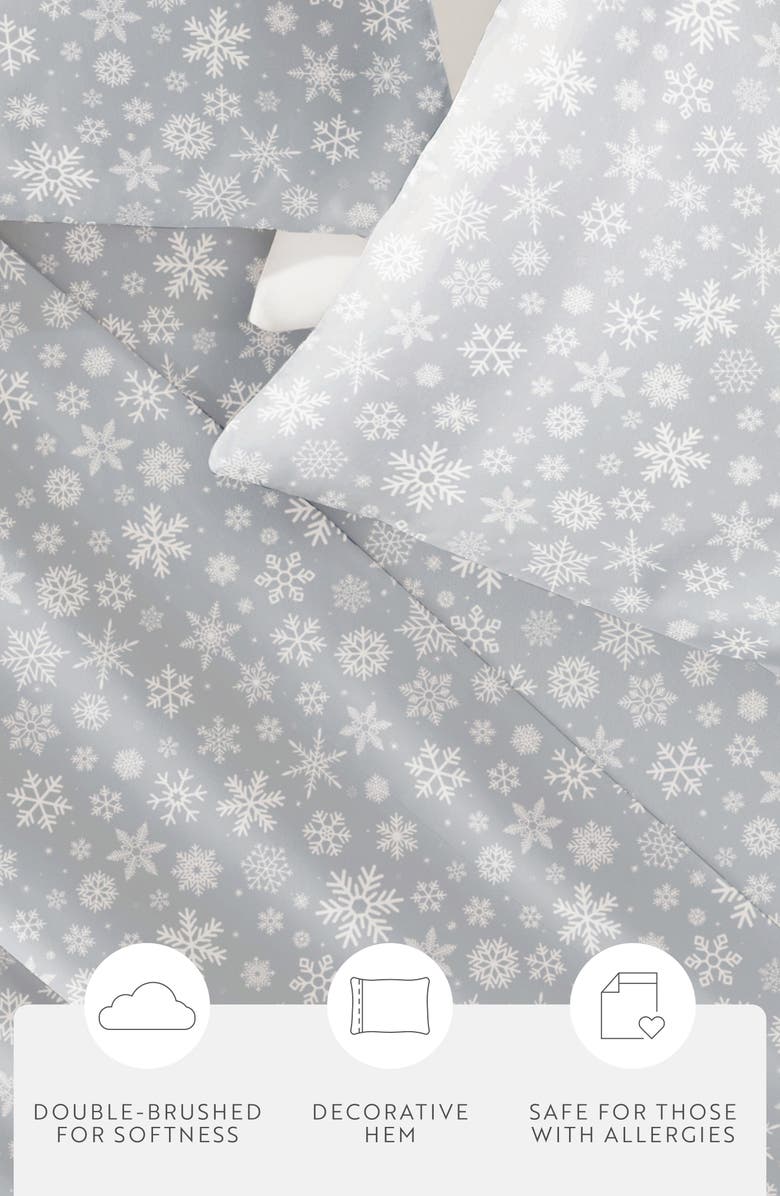 HOMESPUN Holiday 4-Piece Microfiber Bed Sheet Set, Alternate, color, Let It Snow Light Gray
