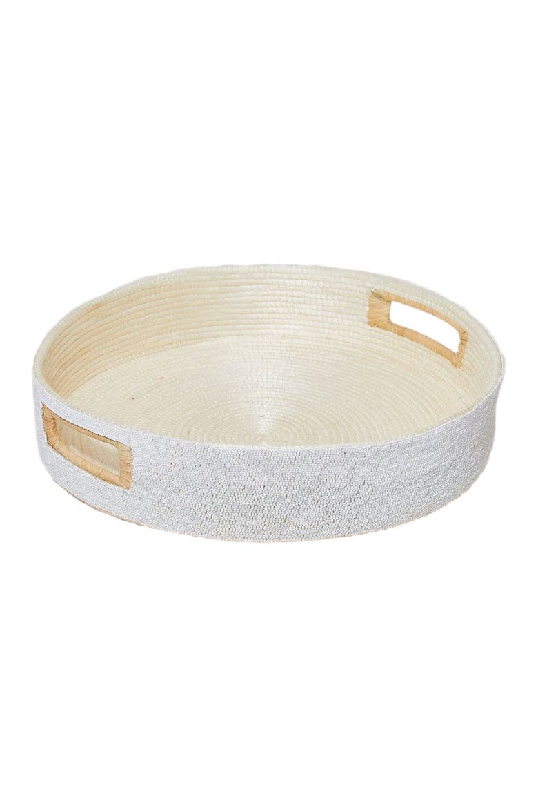 White Beaded Handle Tray, Main, color, White