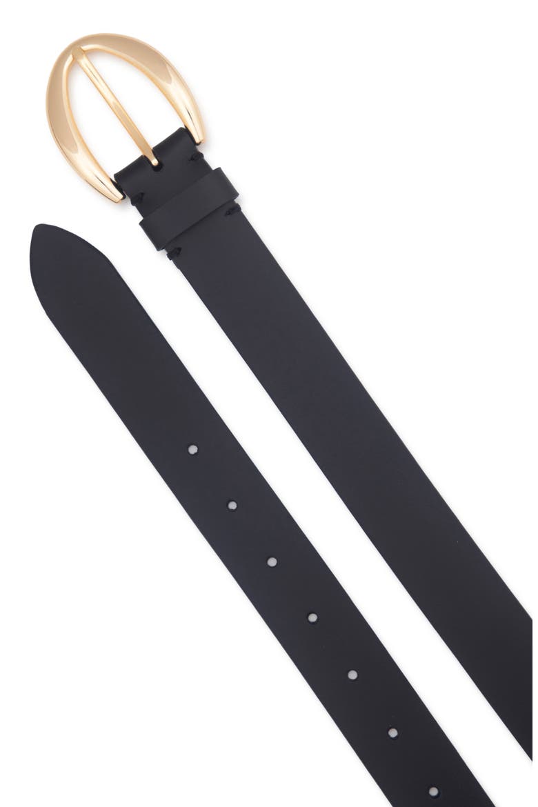 Leather Belt, Alternate, color, BLACK / POLISHED GOLD