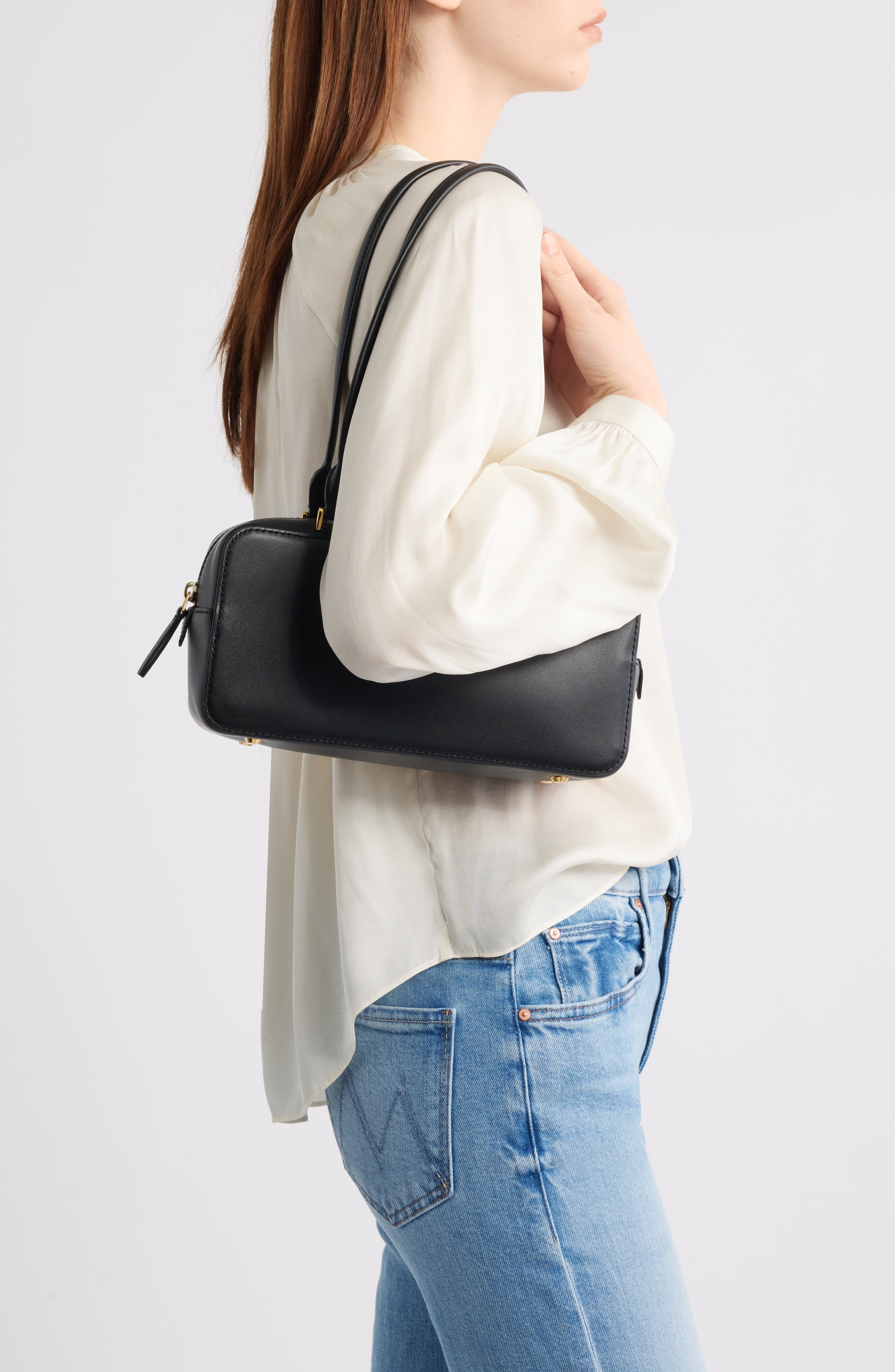 Veronica Beard Boxy Leather Shoulder Bag, Alternate, color, 