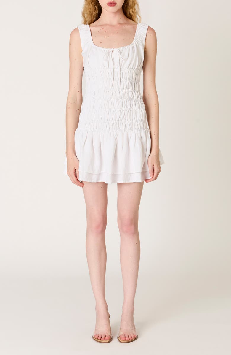 Nia Lirio Smock Bodice Linen Blend Minidress, Main, color, White