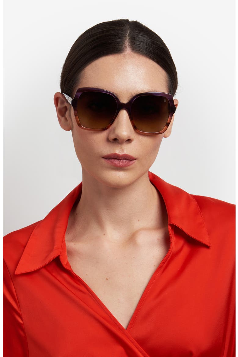 56mm Gradient Square Sunglasses, Alternate, color, BROWN HORN