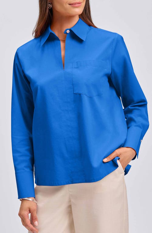 Shop Foxcroft Bella Solid Popover Top In Cobalt Blue
