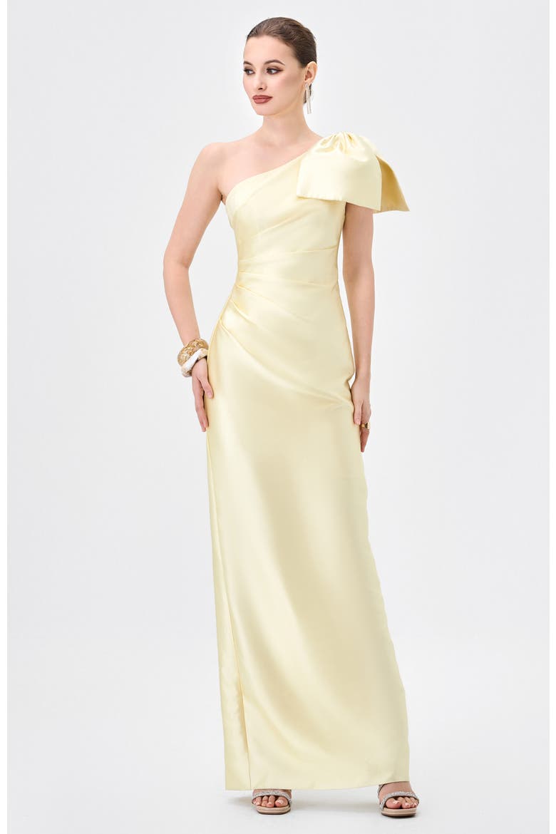 Aramy One Shoulder Bow Gown, Alternate, color, YELLOW