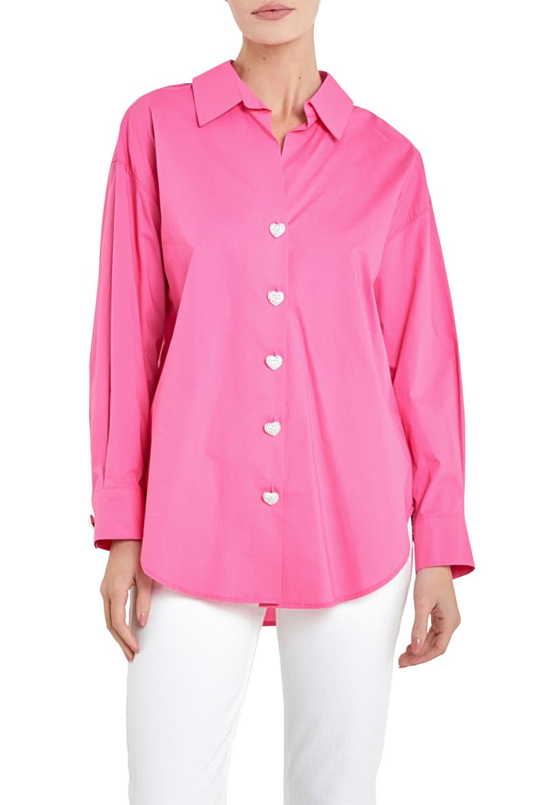 Oversize Cotton Button-Up Shirt, Main, color, FUCHSIA