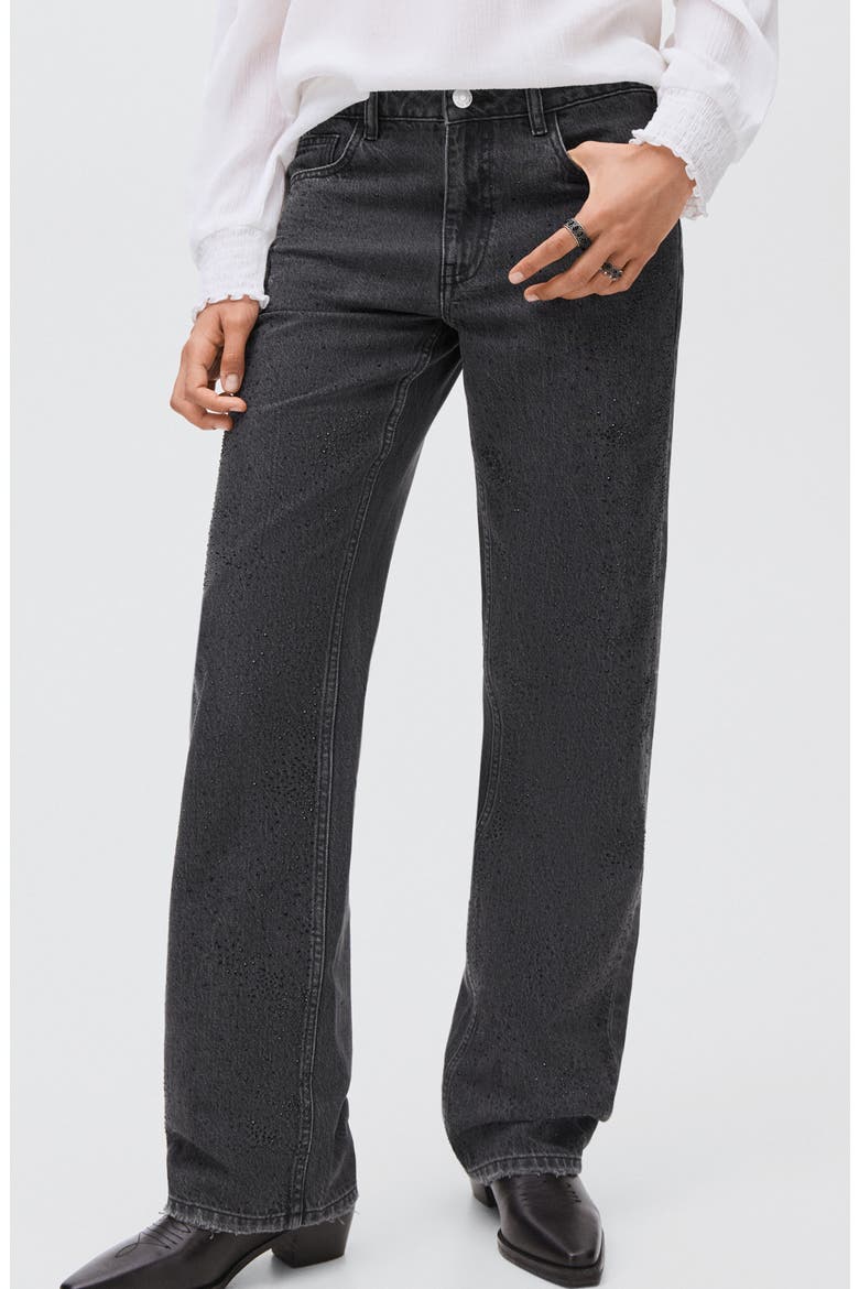 Rhinestone Straight Leg Jeans, Main, color, BLACK DENIM