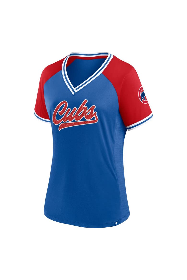 Women's Fanatics Branded Royal Chicago Cubs Glitz & Glam League Diva Raglan V-Neck T-Shirt, Alternate, color, Royal
