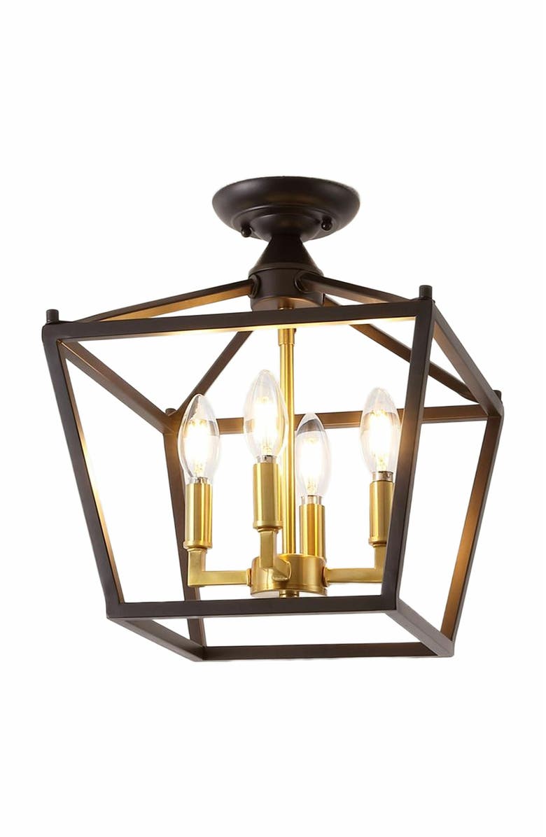 JONATHAN Y Plains 4-Light Iron Modern Farmhouse LED Flush Mount, Alternate, color, Oil Rubbed Bronze/Brass Gold