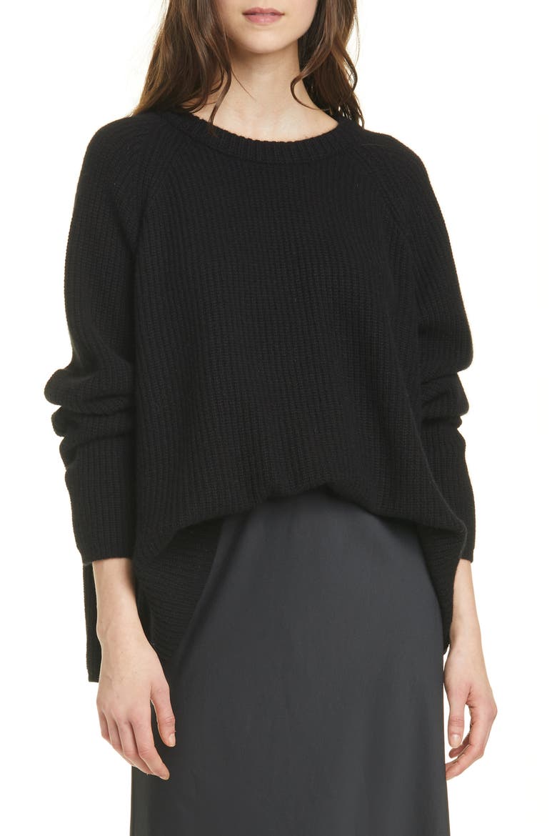 Cashmere Fisherman Sweater, Main, color, BLACK