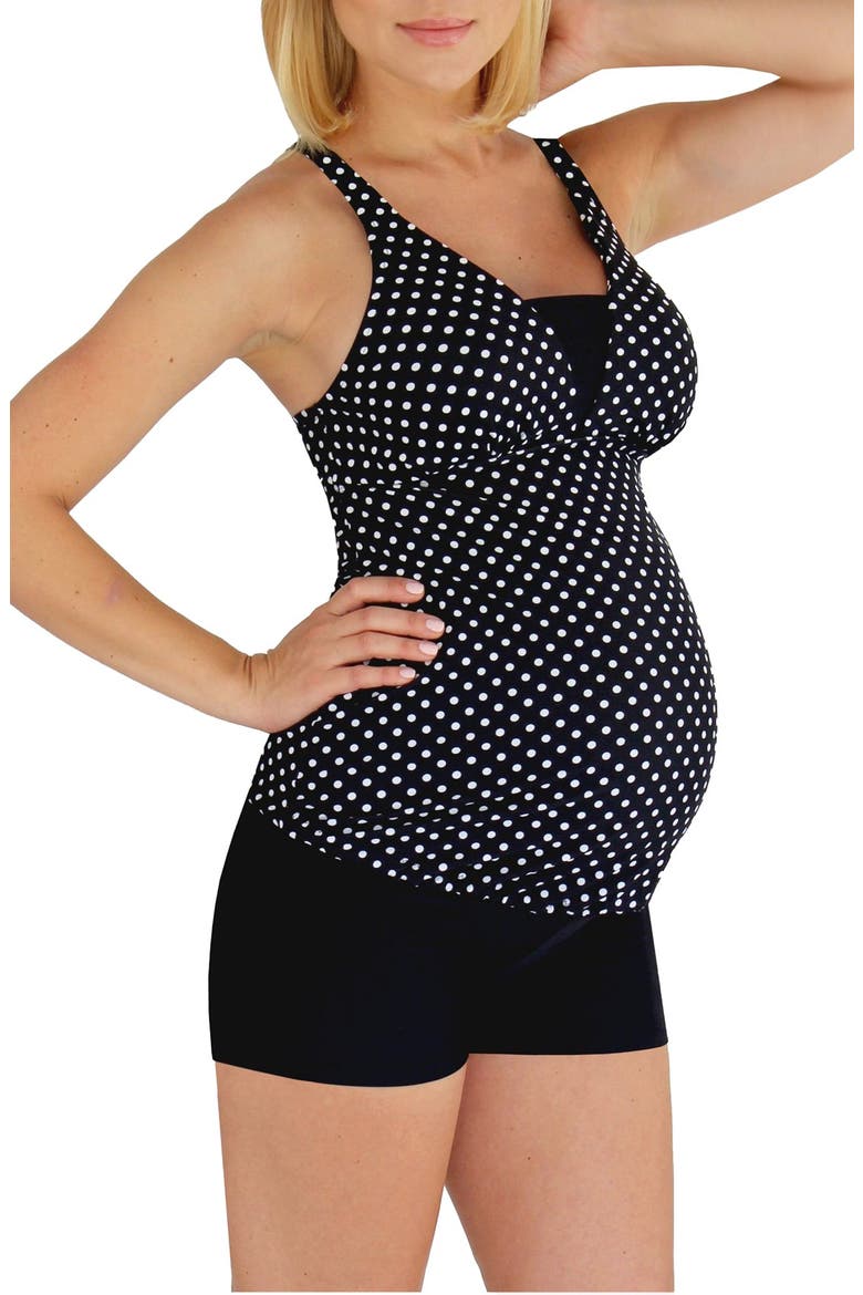 Polka Dot Tankini Top, Main, color, BLACK WITH WHITE POLKA DOTS