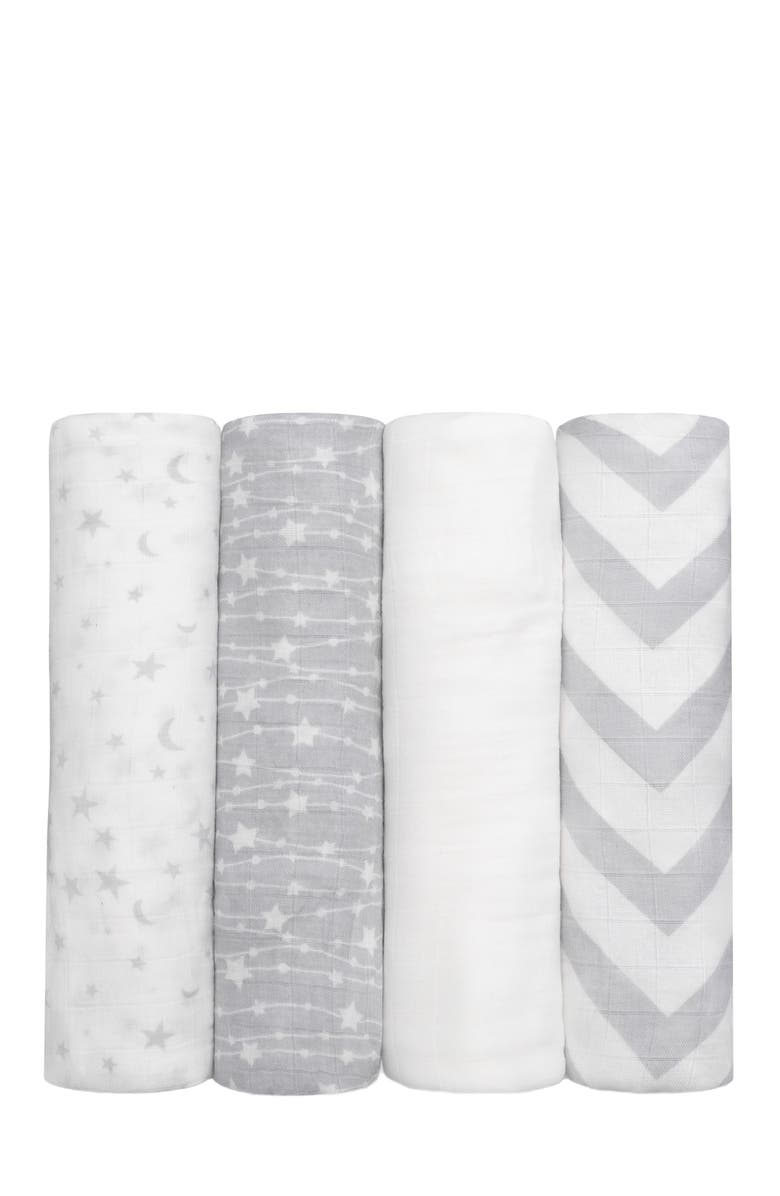 Comfy Cubs Muslin Swaddle Blankets, 4 Pack, Main, color, Grey