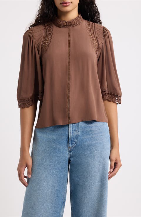 Fiona Lace Trim Mock Neck Top