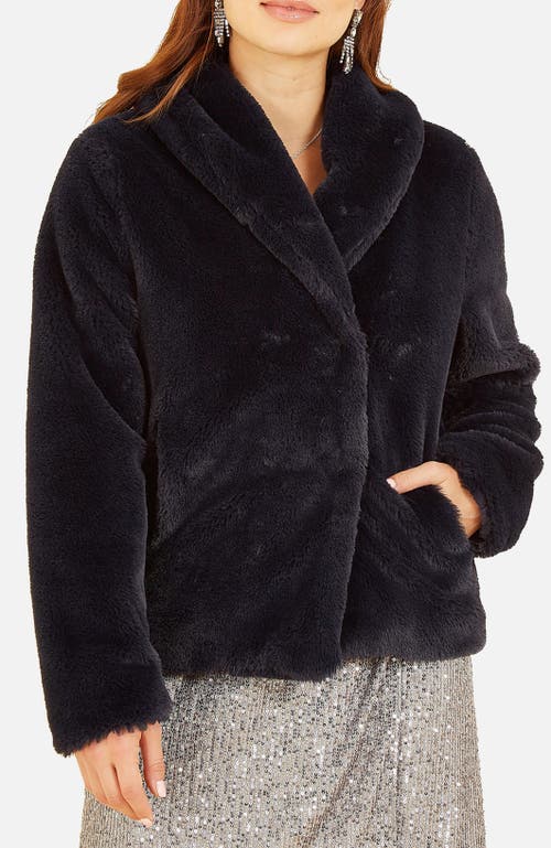 Yumi Short Wrap Faux Fur Coat In Black