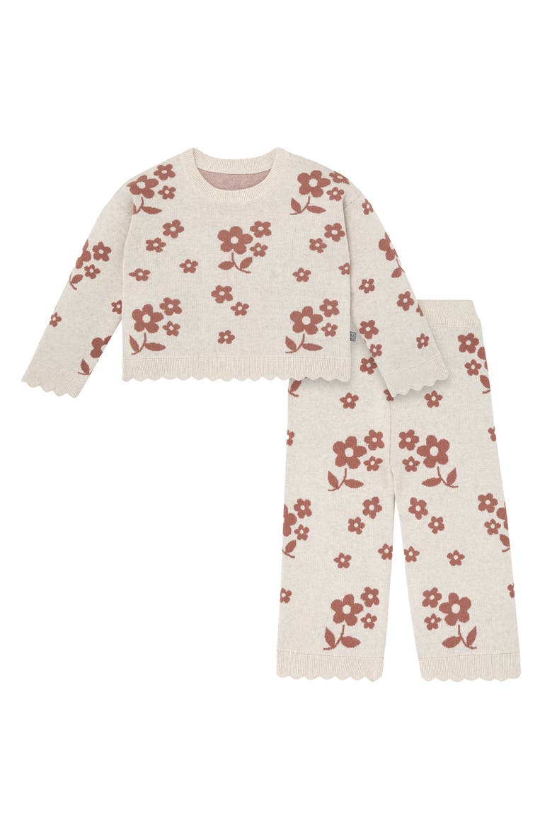 Jacquard Sweater Knit Top and Pant Set, Alternate, color, Nutmeg Flowers