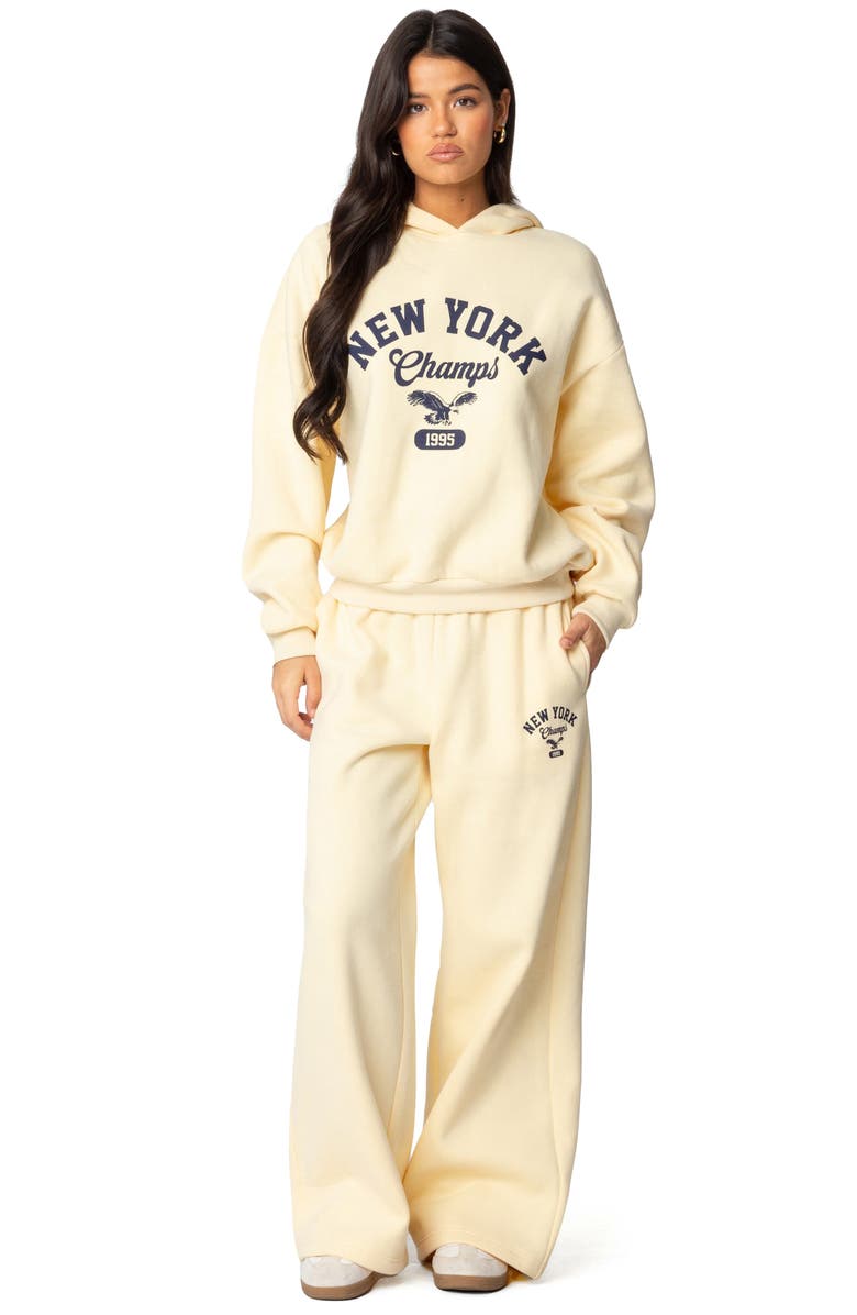 EDIKTED New York Champs Graphic Hoodie, Alternate, color, Yellow