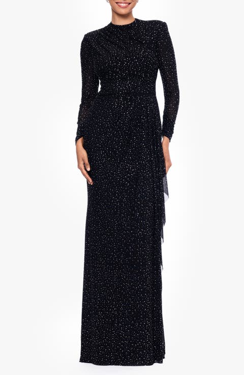Rhinestone Long Sleeve Stretch Gown
