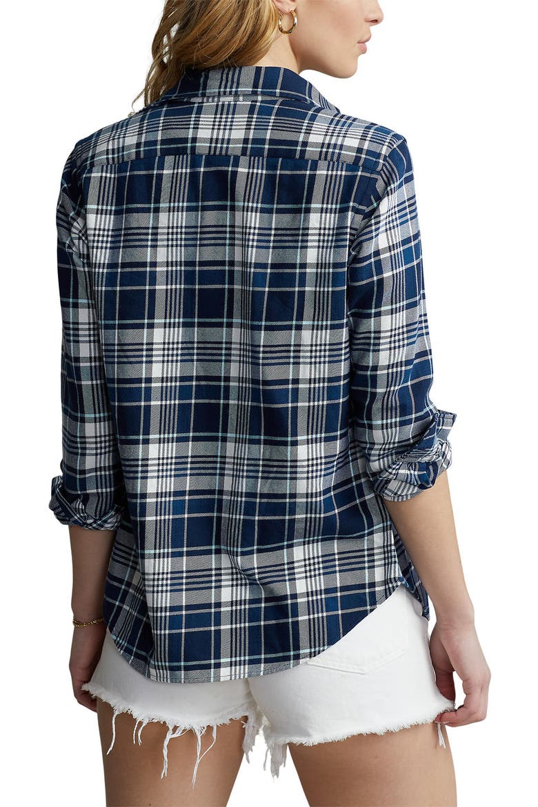 Slim Fit Plaid Cotton Button-Up Shirt, Alternate, color, NAVY/ BLUE MULTI PLAID