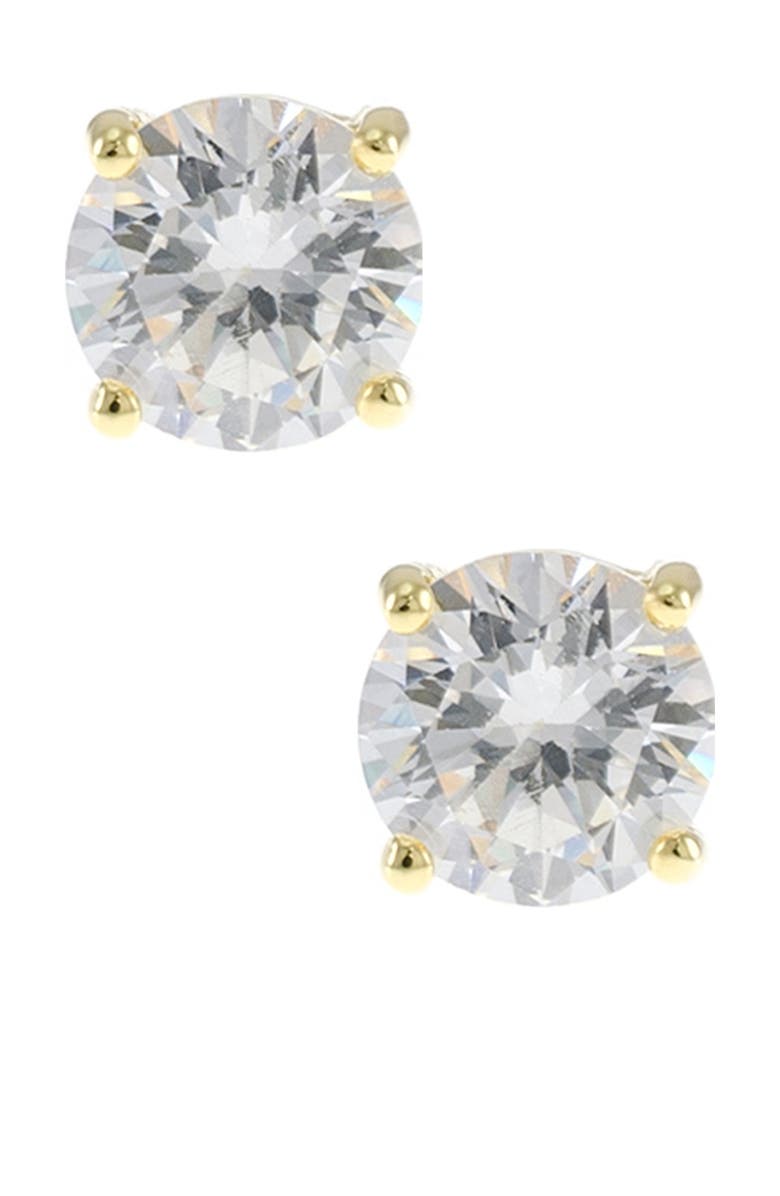 CZ by Kenneth Jay Lane Round Cut CZ Stud Earrings, Main, color, Clear/Gold