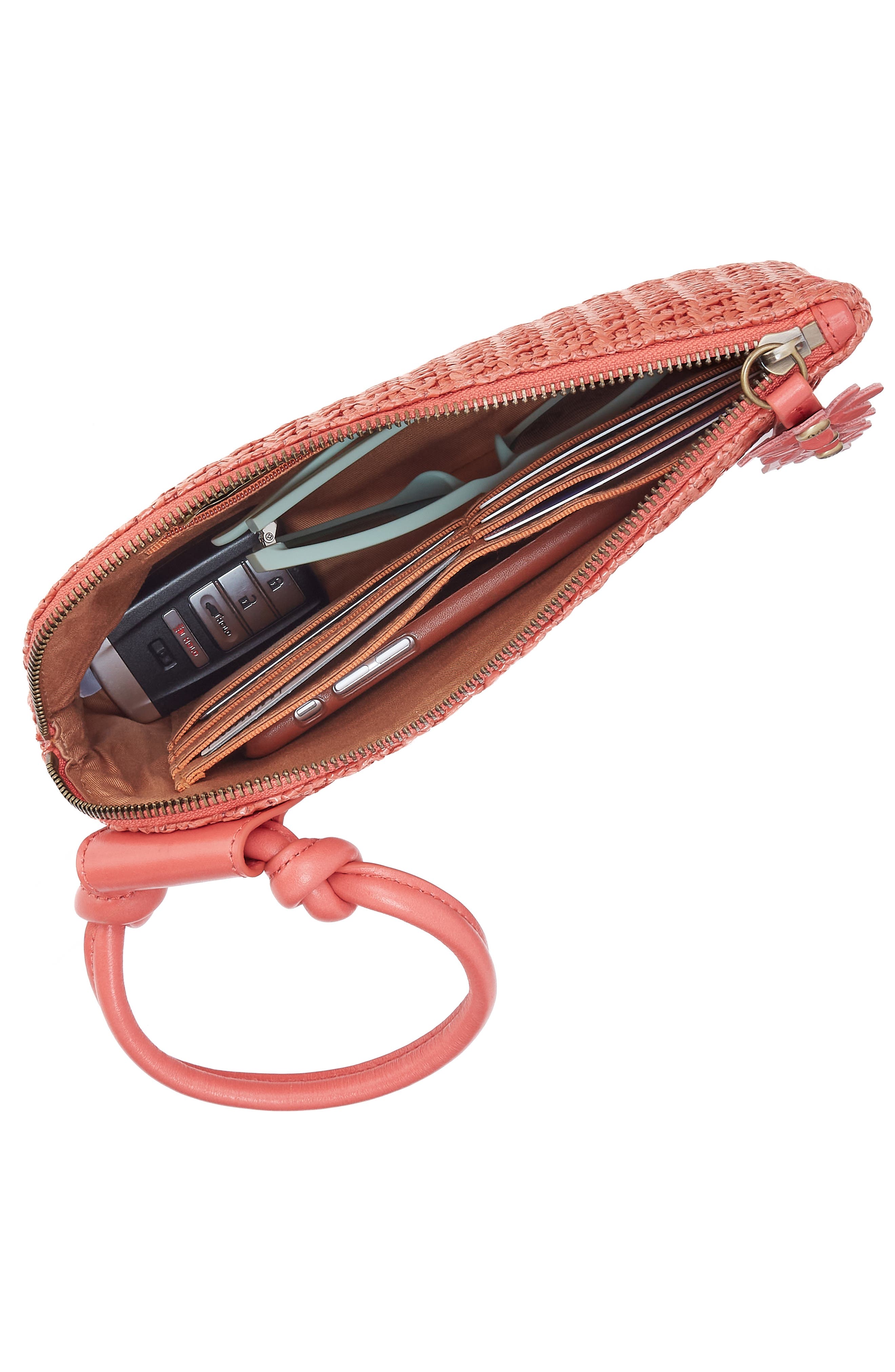 HOBO Sable Straw & Leather Wristlet, Alternate, color, Wild Rose Woven Straw