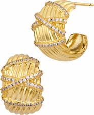 SAVVY CIE JEWELS Cubic Zirconia Ribbed Chunky Hoop Earrings