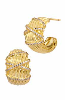 SAVVY CIE JEWELS Cubic Zirconia Ribbed Chunky Hoop Earrings