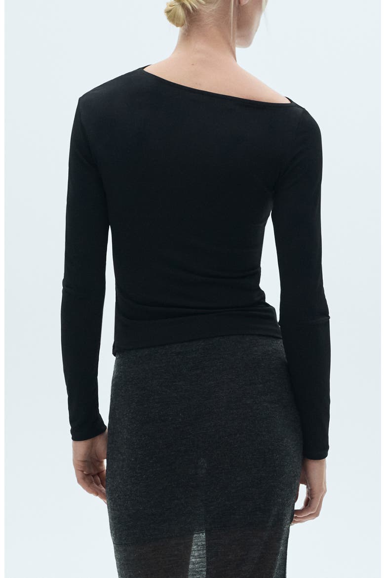 Asymmetric Gathered Long Sleeve Top, Alternate, color, BLACK