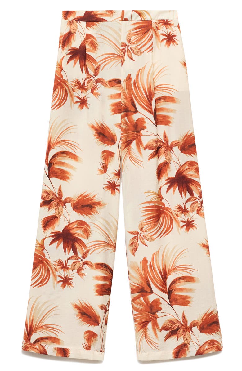 MANGO Flowy Palm Print Straight Leg Pants, Alternate, color, Off White