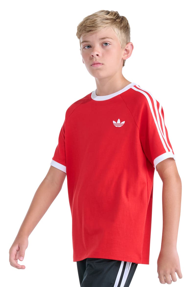 Kids' 3-Stripes Ringer T-Shirt, Alternate, color, BRIGHT RED