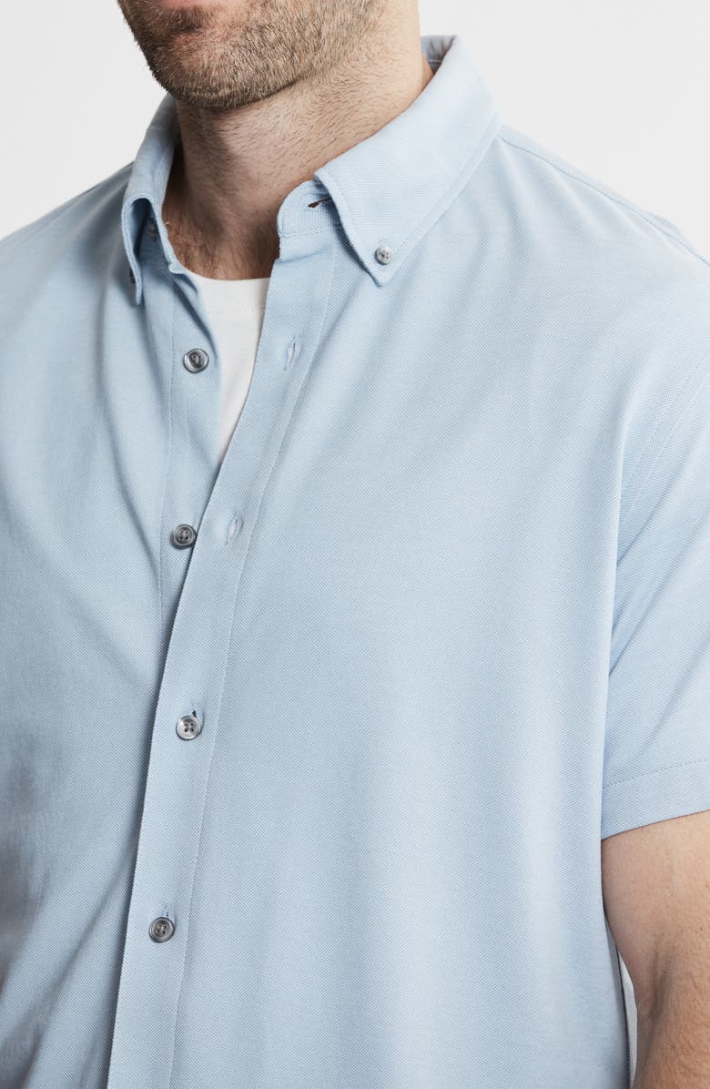 JACHS Short Sleeve Stretch Oxford Button-Up Shirt, Alternate, color, Light Blue