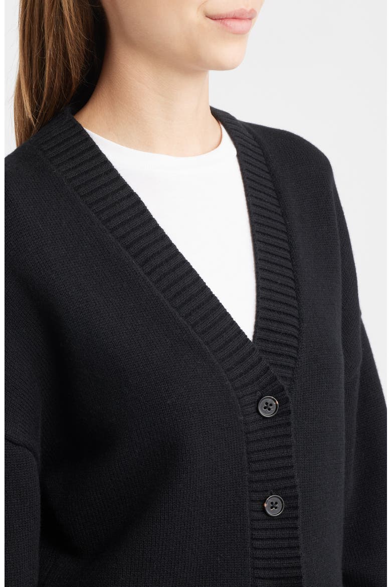 Philippa Cutaway Hem Cotton & Wool Blend Cardigan, Alternate, color, BLACK