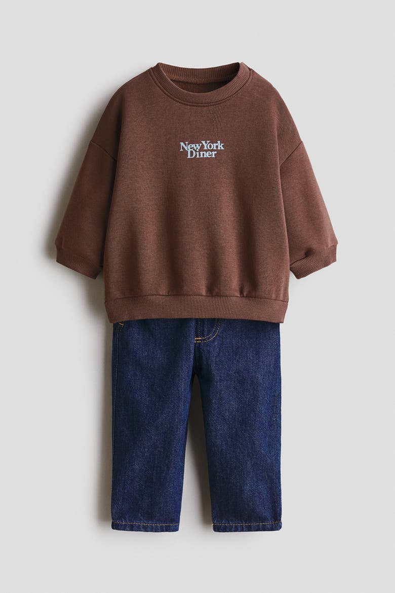 2-Piece Sweatshirt And Joggers Set, Alternate, color, Brown/New York Diner