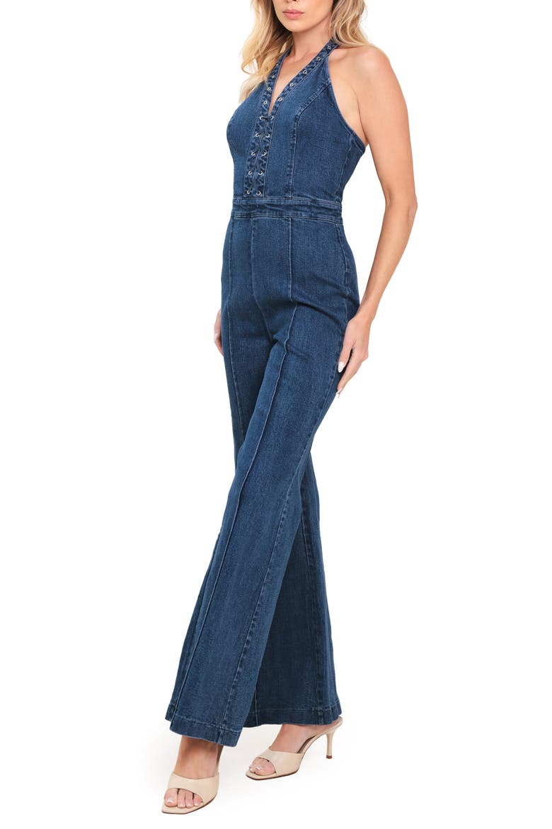 Denim Halter Jumpsuit, Alternate, color, MEDIUM INDIGO