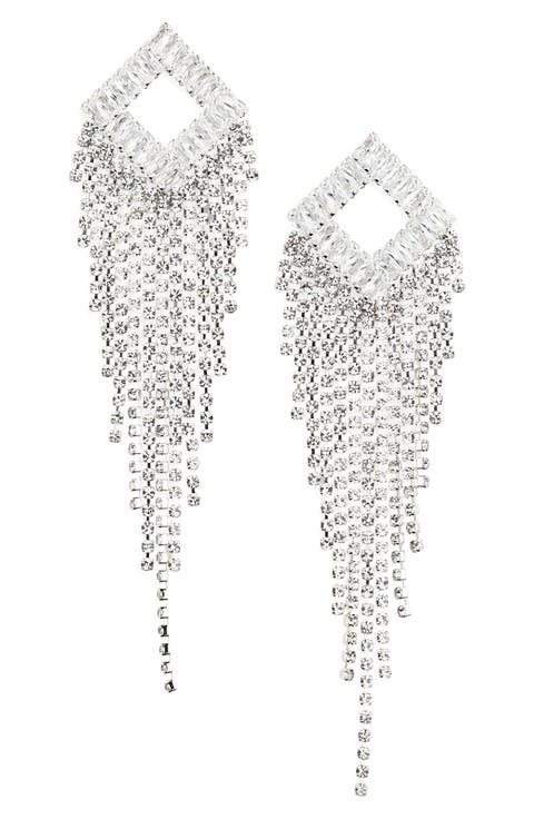 Cubic Zirconia Crystal Fringe Drop Earrings