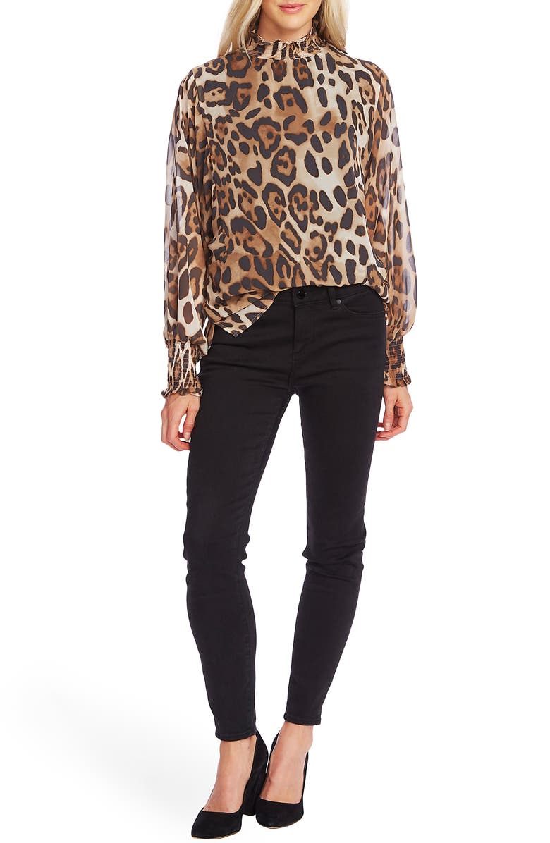 Vince Camuto Leopard Print High Neck Blouse, Alternate, color,