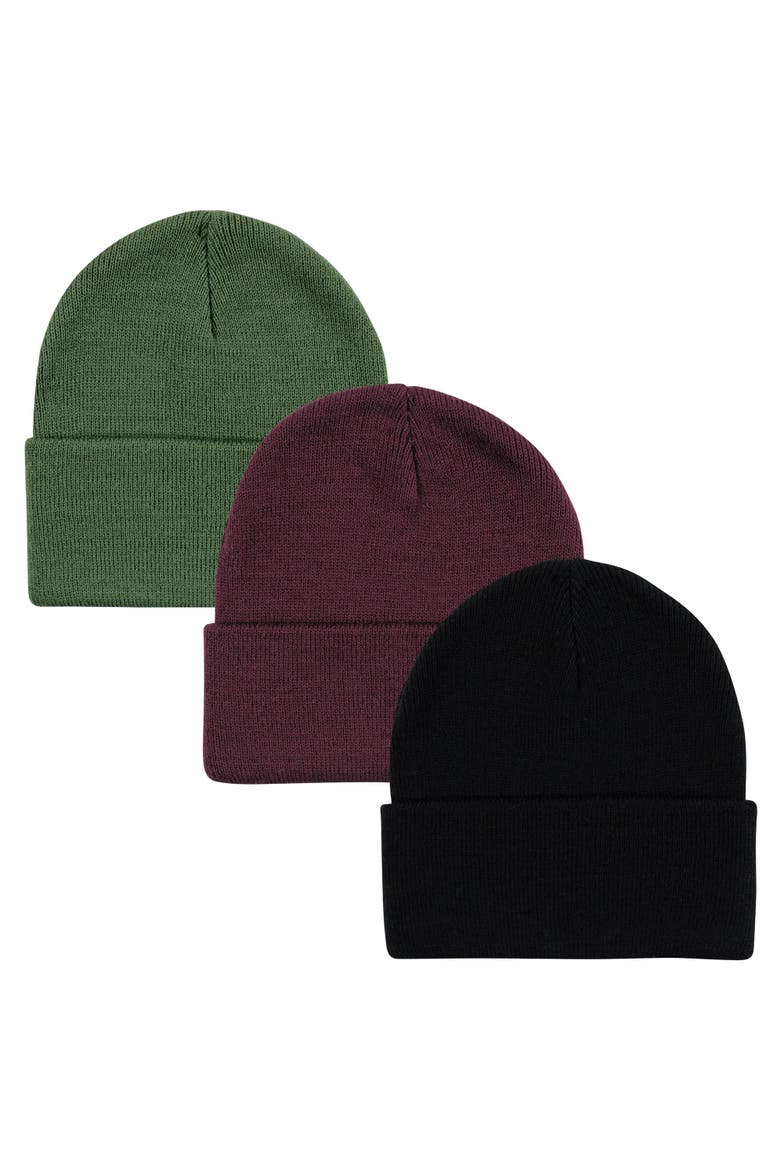 Knitted Fold-Over Beanies, Main, color, Green Burgundy