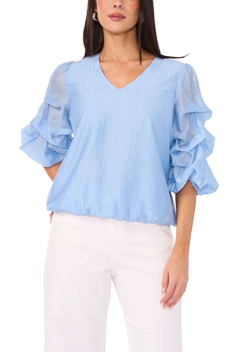Metallic Slub Bubble Sleeve Top, Main, color, SKY