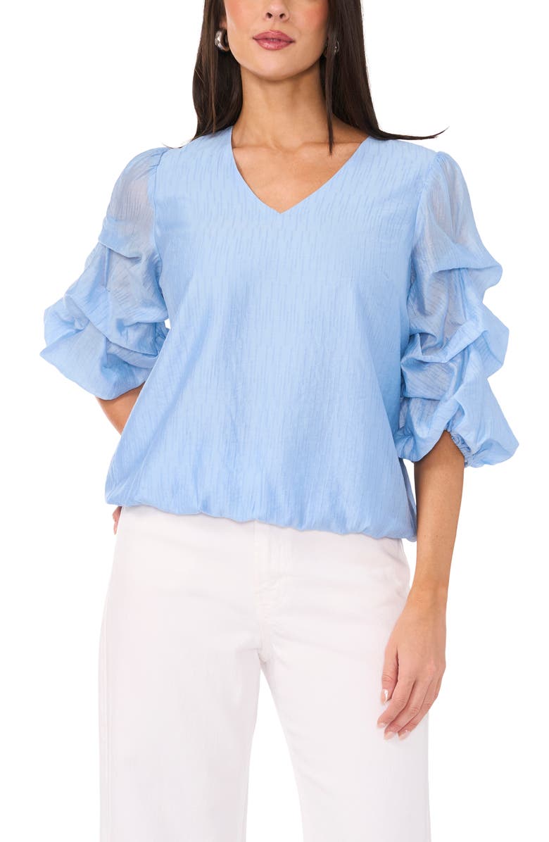 Vince Camuto Metallic Slub Bubble Sleeve Top, Main, color, Sky