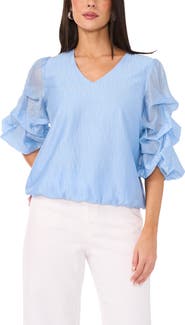 Vince Camuto Metallic Slub Bubble Sleeve Top