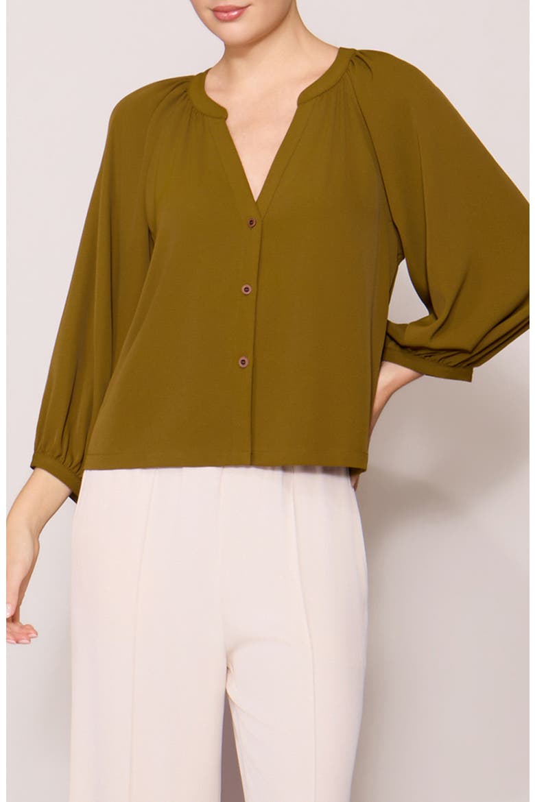 Luxe Crepe Three-Quarter Sleeve Top, Main, color, FIR GREEN
