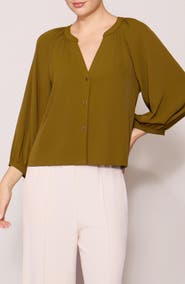 MELLODAY Luxe Crepe Three-Quarter Sleeve Top