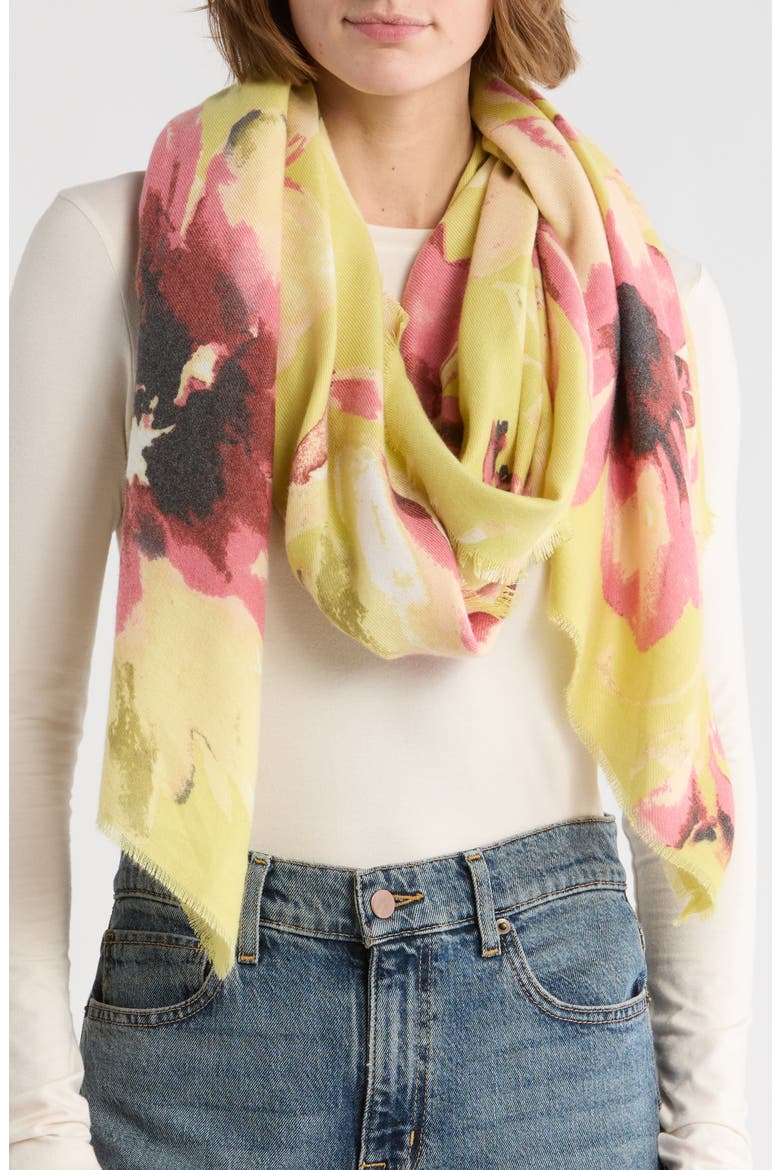 Inky Floral Supersoft Wrap Scarf, Main, color, CHARTREUSE