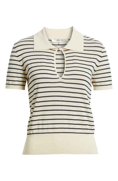Frame The Keyhole Stripe Polo In Neutral
