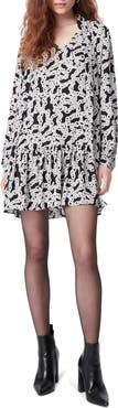DVF Akila Print Long Sleeve Drop Waist Crepe Dress
