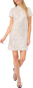 CeCe Mock Neck Sequin Shift Minidress