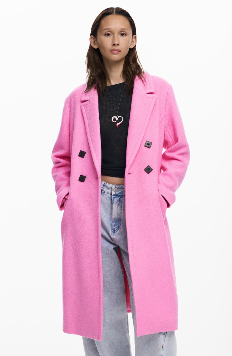 Desigual Double Breasted Overcoat, Alternate, color, Pink