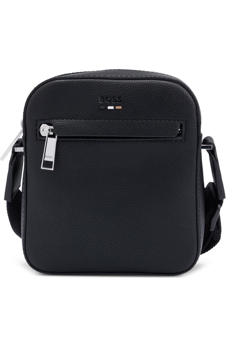 BOSS Ray North/South Faux Leather Messenger Bag, Main, color,